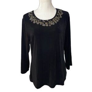 Y2K 2 Chico's Women’s Black Gold Coins Long-Sleeve Scoop Neck Top Shirt Formal
